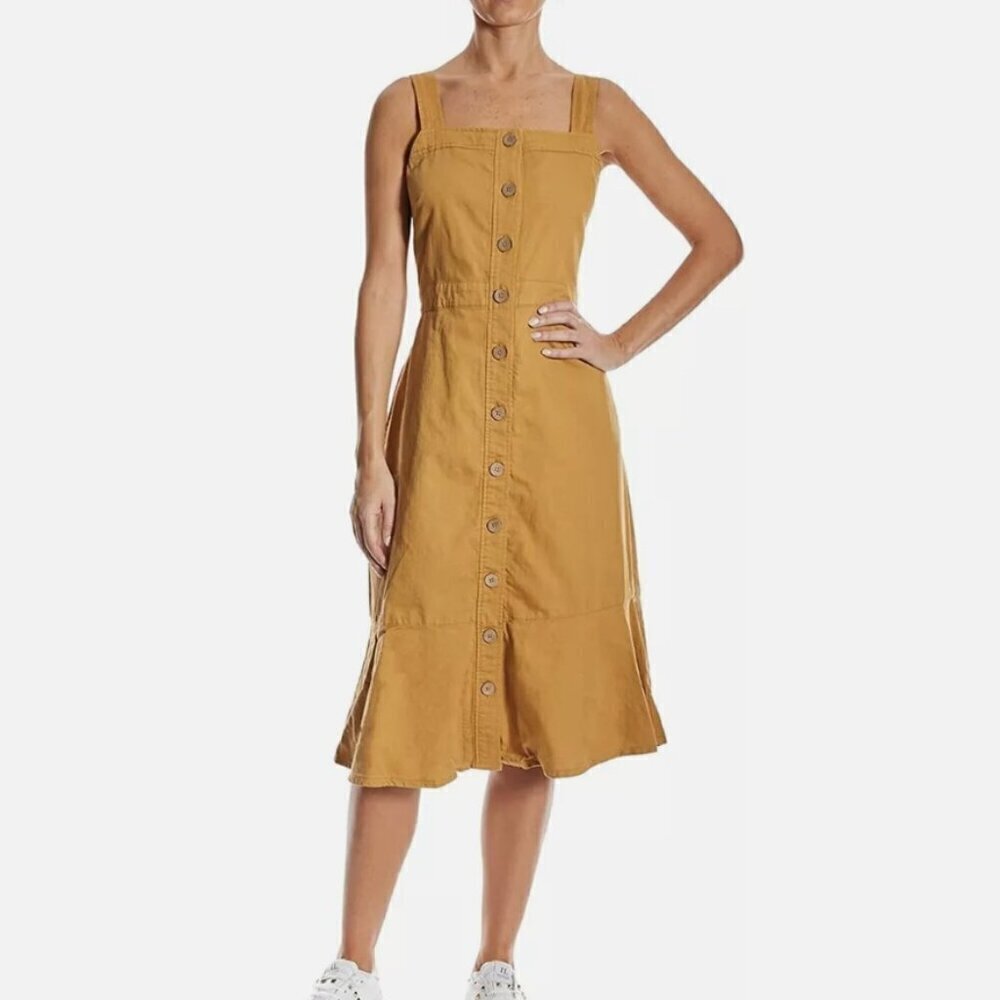 OAT New York Honey Mustard Bow Back Button Front Flounce Dress, Size Small